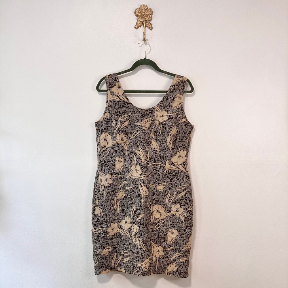 VTG 90s Country Road Australia 100% Linen Dress Abstract Floral Animal Print 10